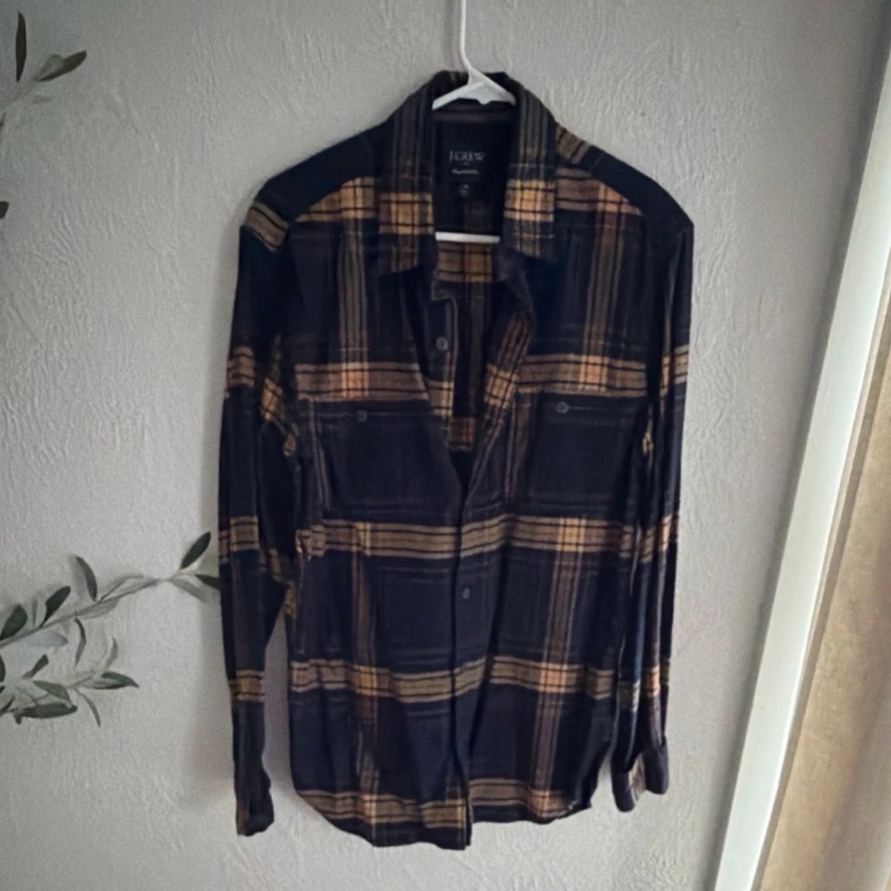 J. Crew Black and Tan Plaid Button-Down Shirt